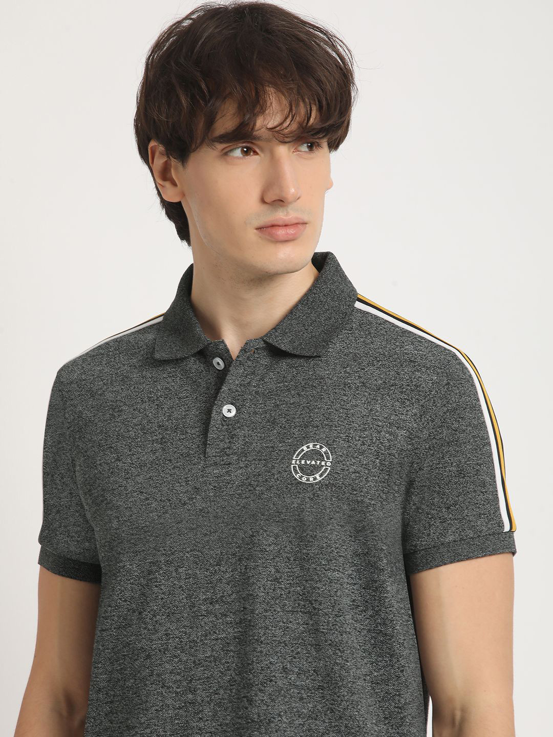 THE BEAR HOUSE Men Polo Neck Self Design Collar Slim Fit T-shirt