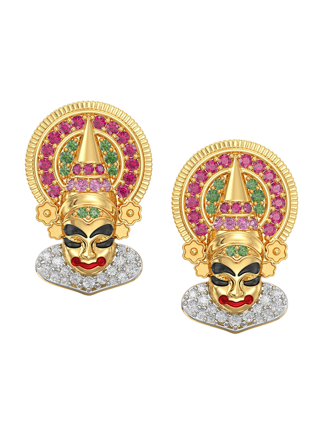 Joyalukkas 22KT Gold Stone Studded Kathakali Stud Earrings 5.081 gm