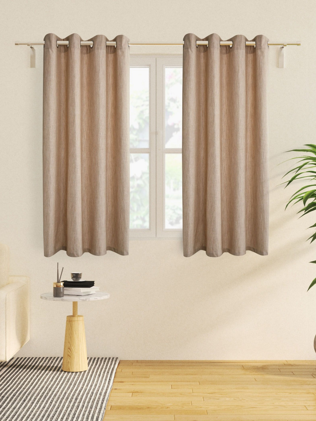 Home Centre Natura Beige 2 Pieces Room Darkening Window Curtains