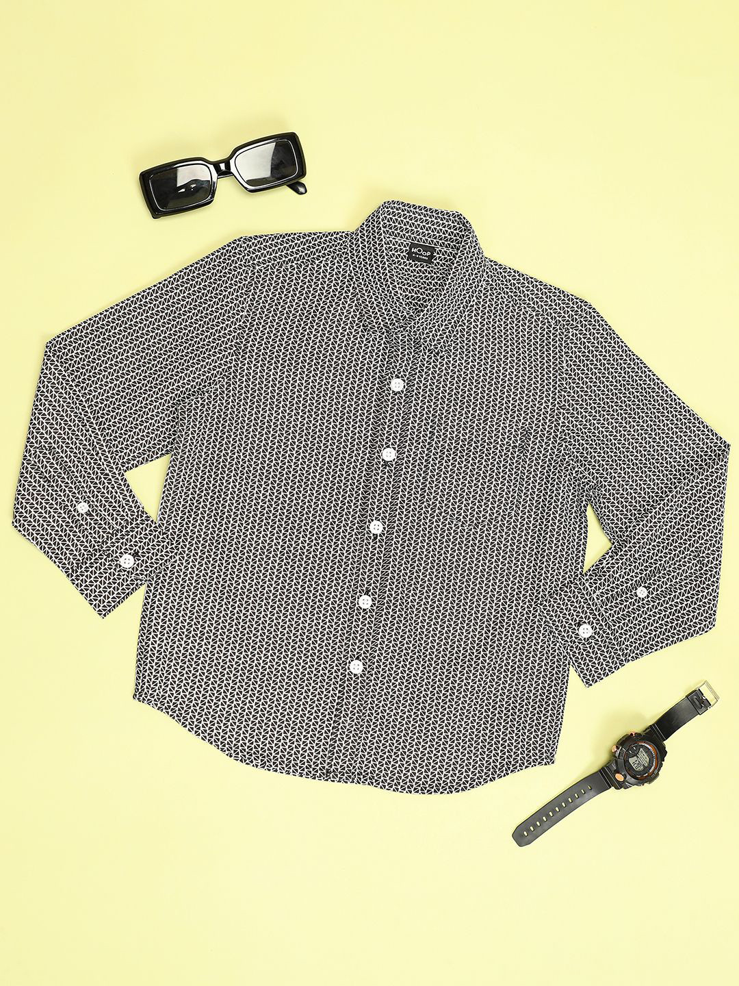 Hoop Boys Slim Fit Geometric Printed Spread Collar Casual Shirt