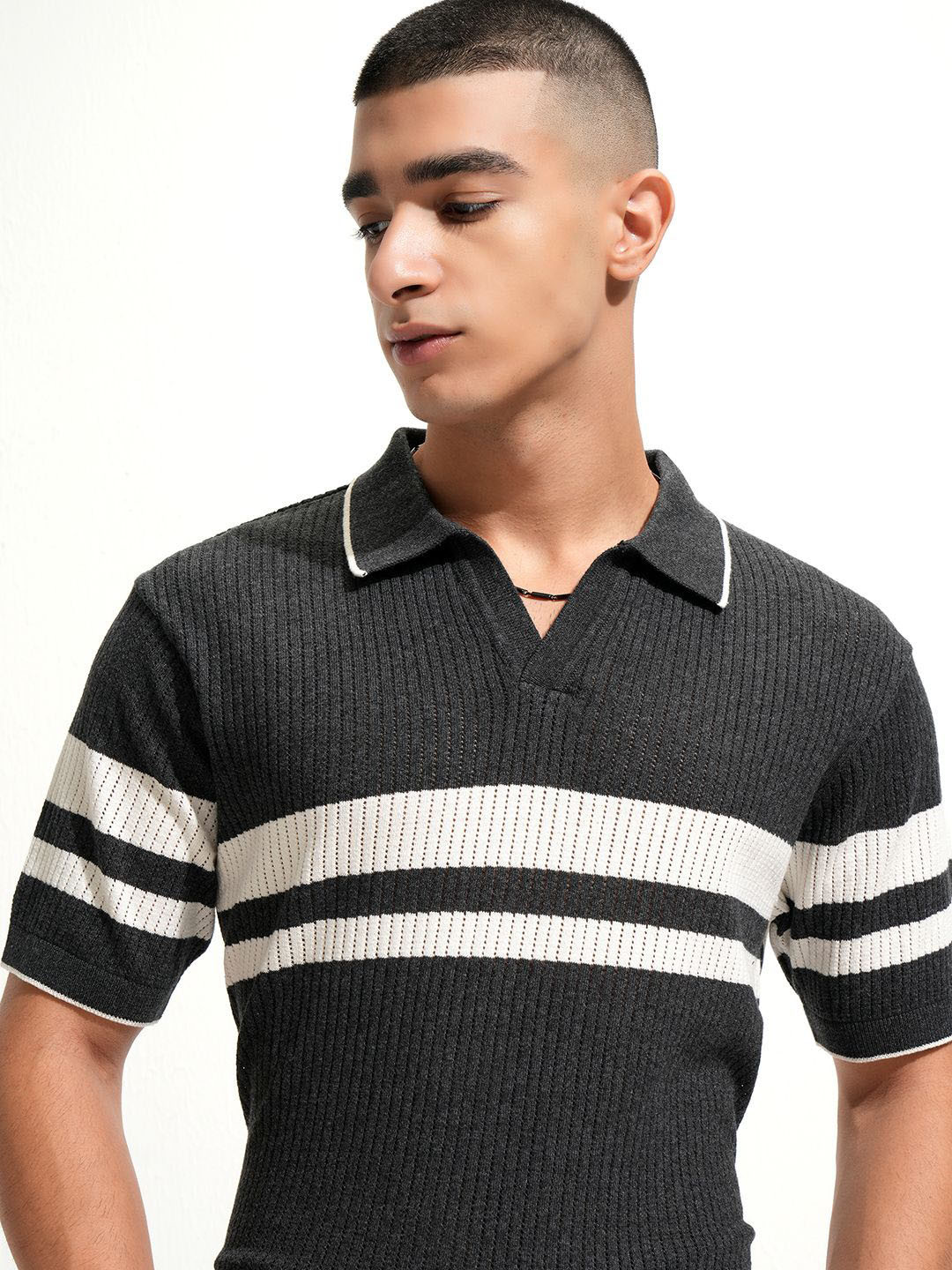 Highlander Men Slim Fit Half Sleeve Button Placket Flat Collar Polo T-shirt