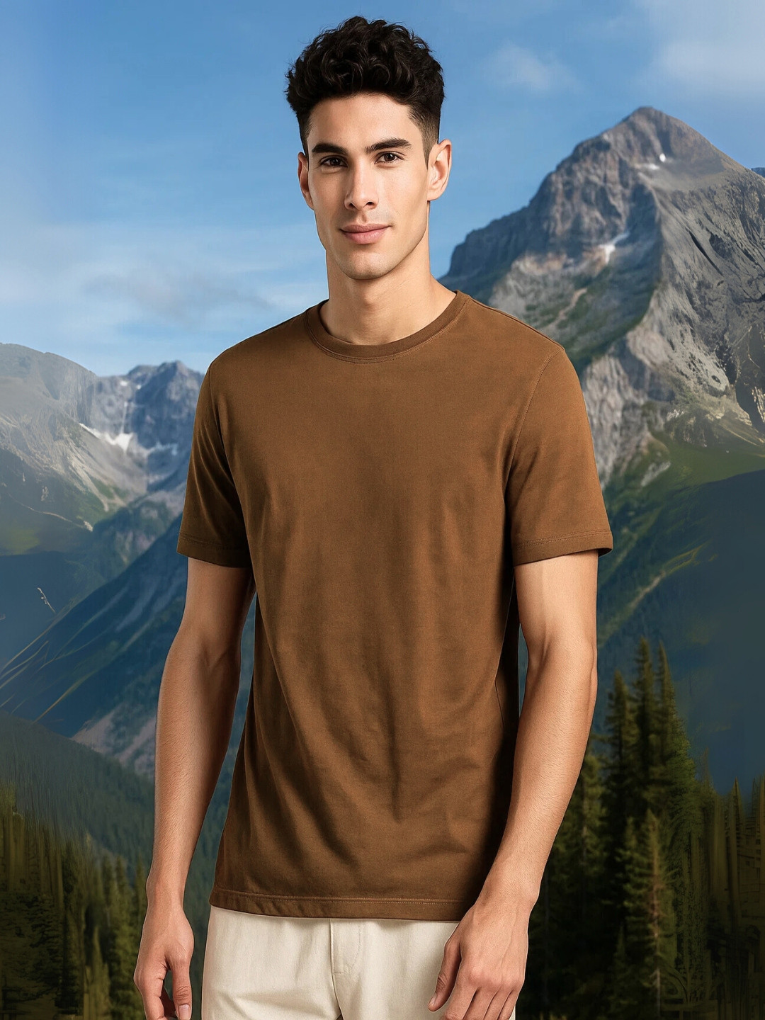 NOBERO Round Neck Short Sleeves Pure Cotton Regular T-shirt