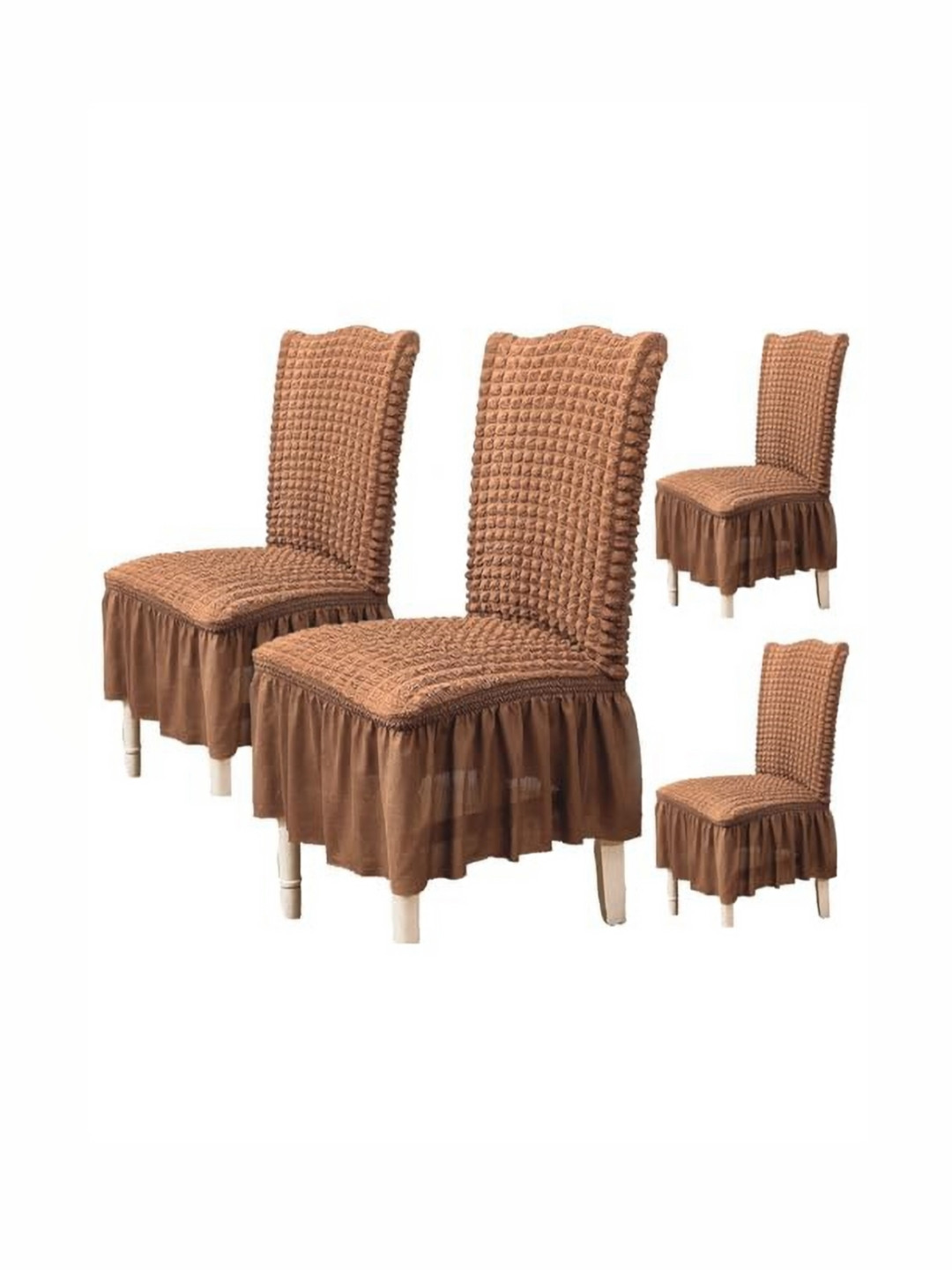 HOUSE OF QUIRK Brown 4 Pcs Textured BubbleFrill Chair Cover
