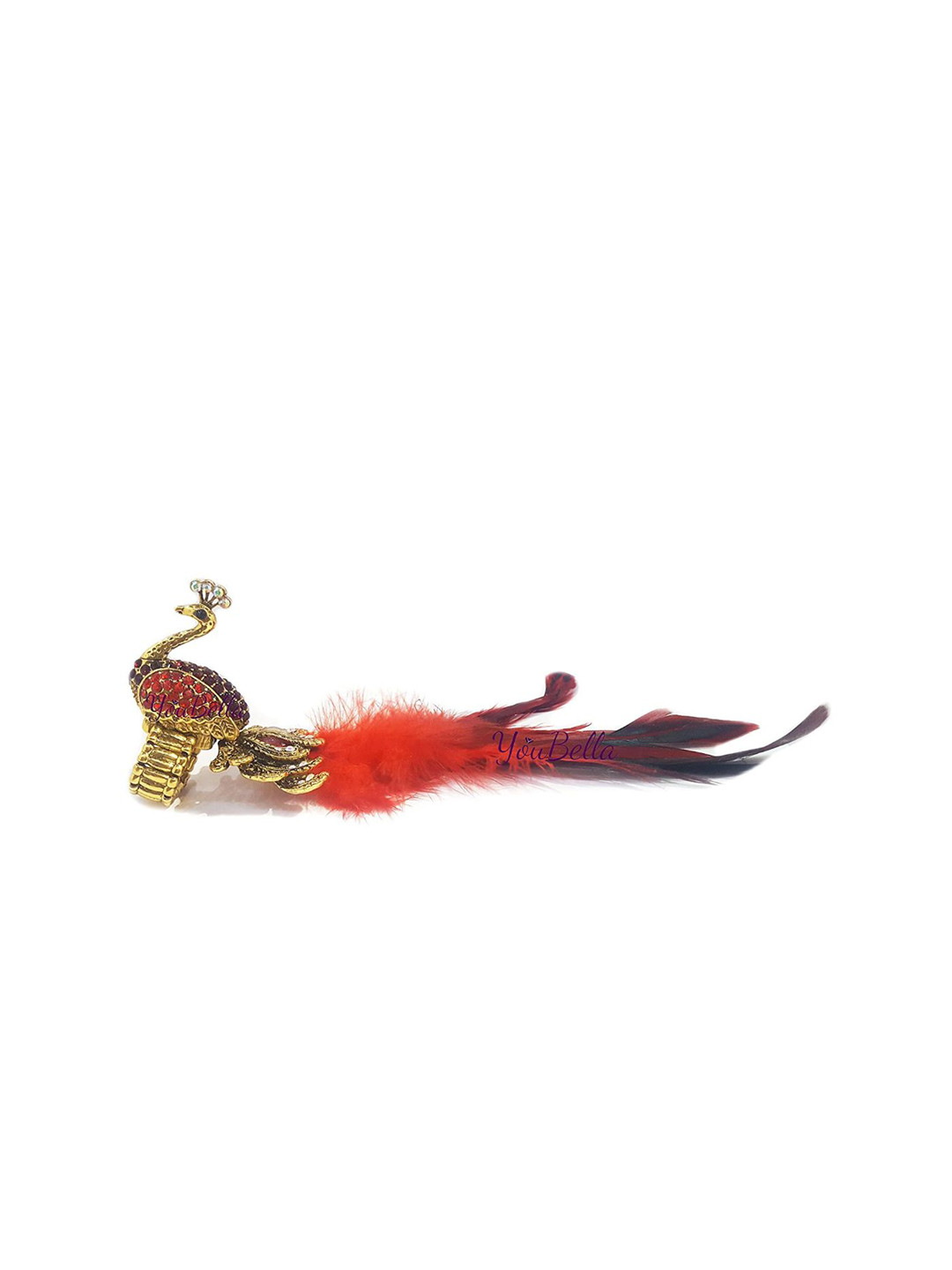 YouBella Gold Plated Stone Studded Peacock Feather Adjustable Finger Ring