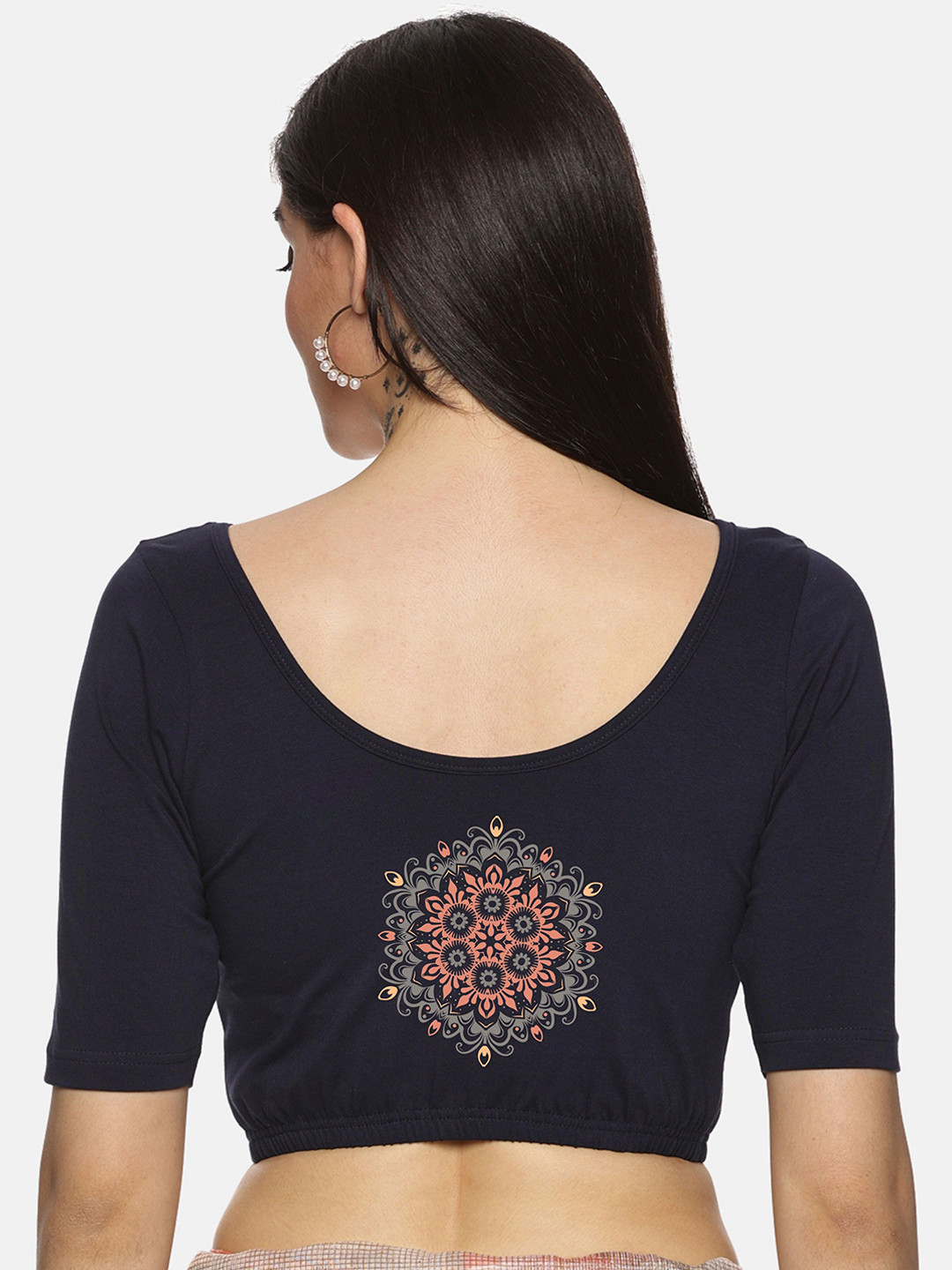 NOT YET by us Printed Stretchable Saree Blouse