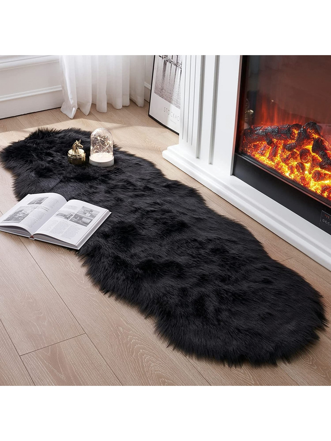 Cottonfry Black Fur Anti-Skid Floor Runner