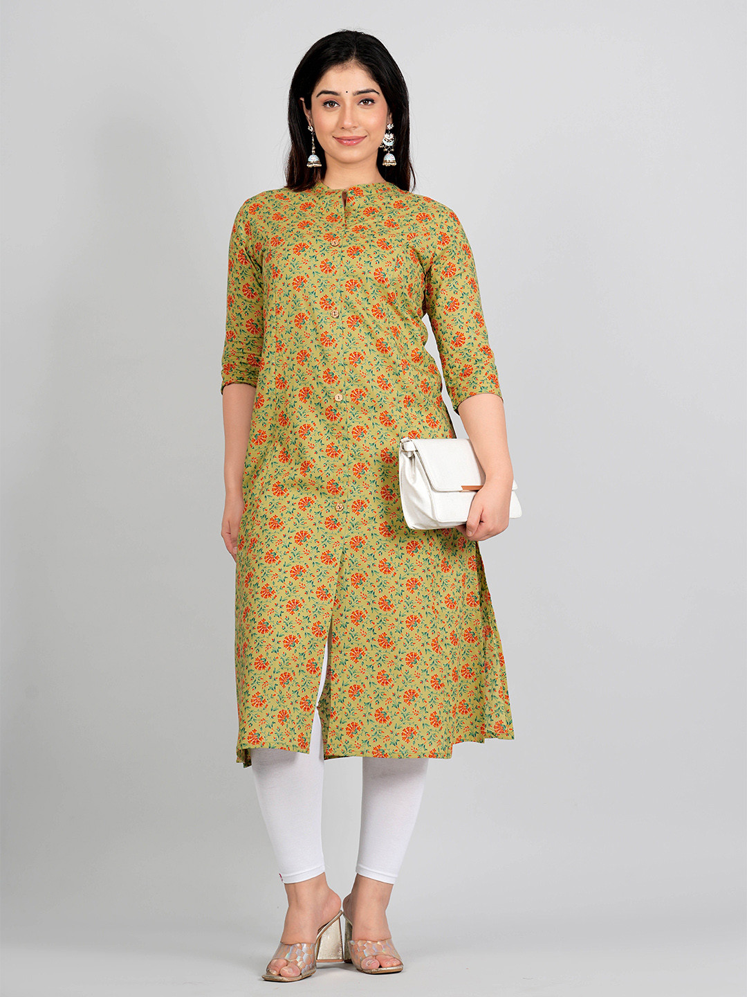 Moktika Floral Printed Pure Cotton A-Line Kurta