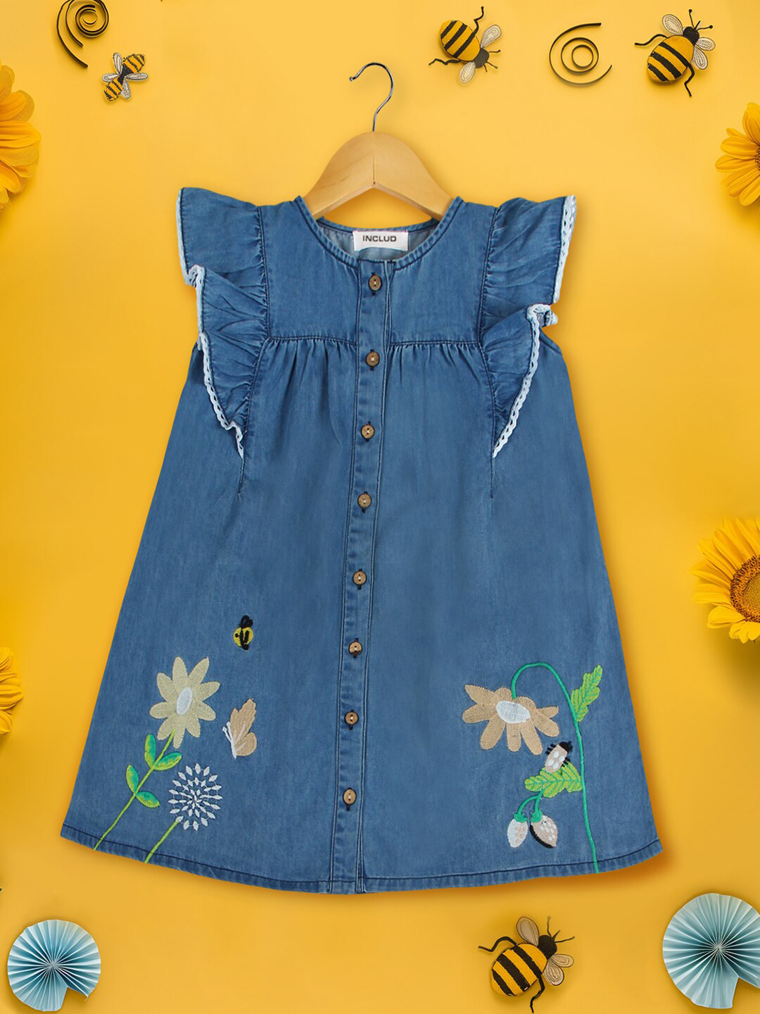 INCLUD Girls Round Neck A-Line Embroidered Top