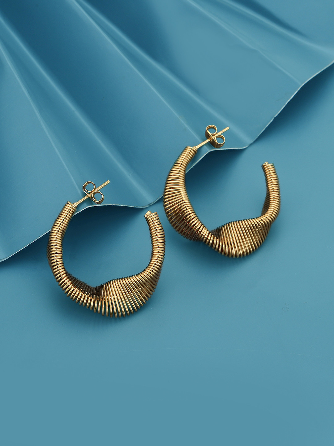 Carlton London Gold-Plated Contemporary Stainless Steel Half Hoop Earrings