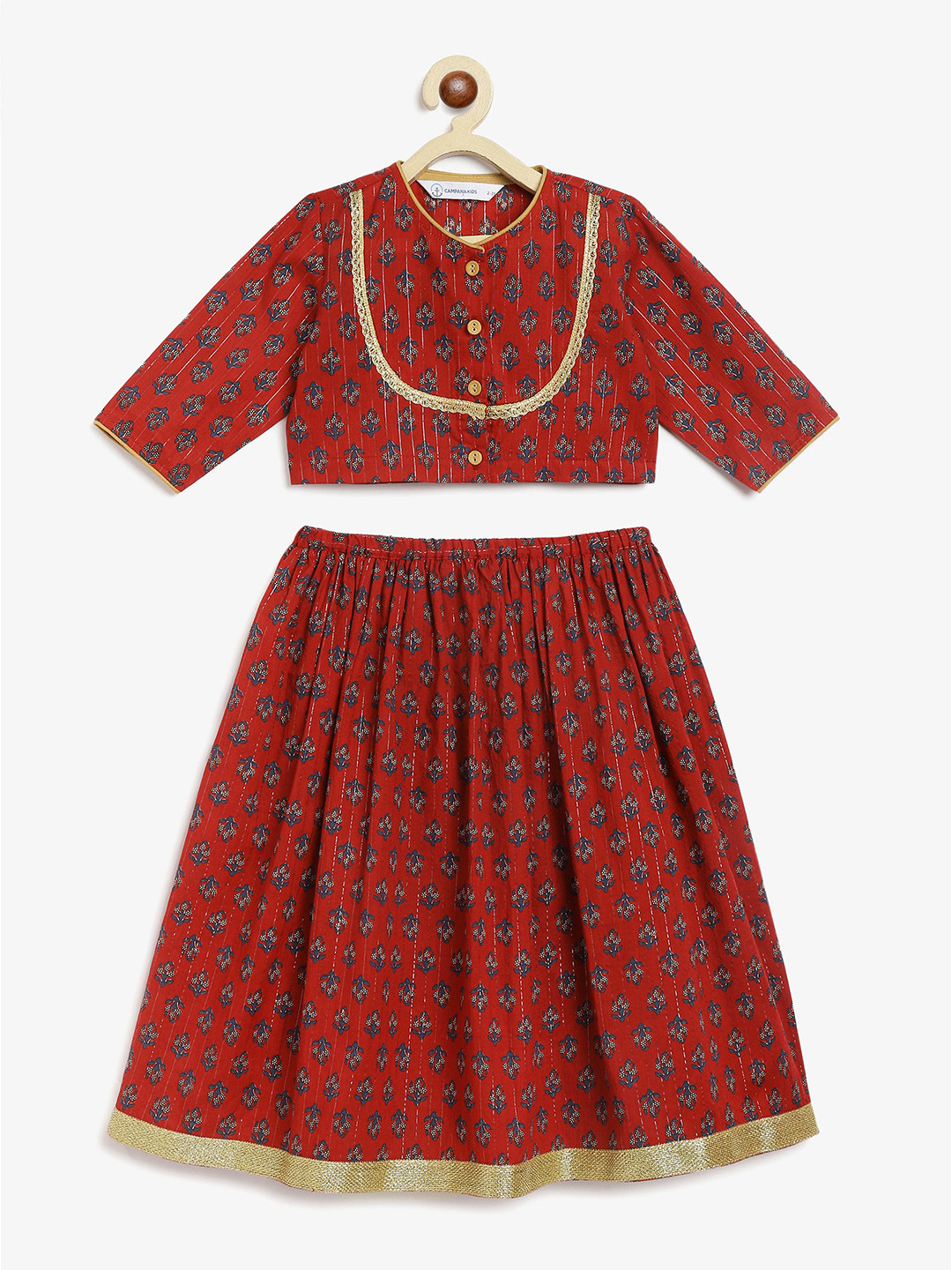 Campana Girls Printed Thread Work Ready to Wear Lehenga & Blouse