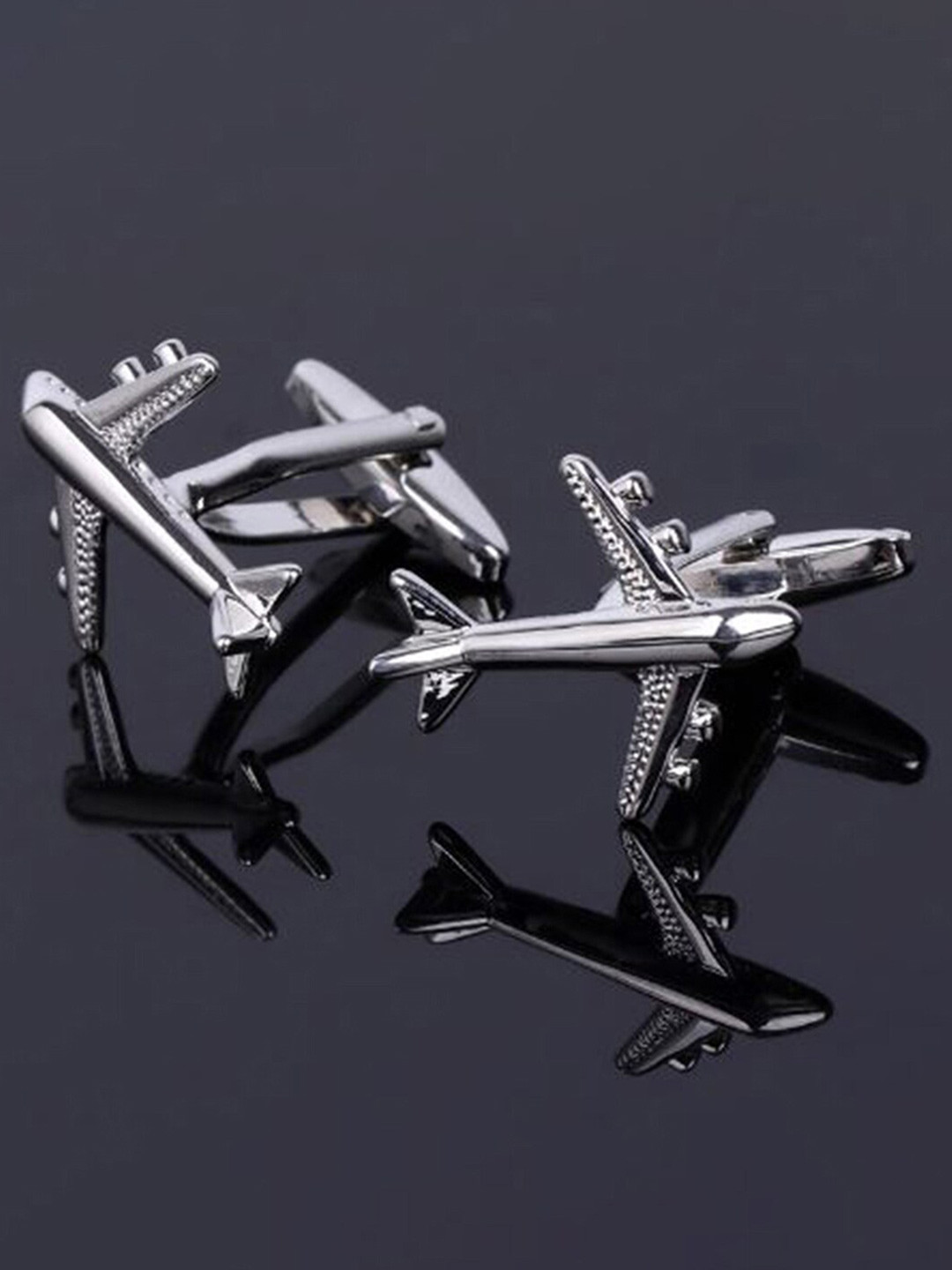 Peora Men Stainless Steel Airplane Plane  Silver-Plated Jet Pilot Pair Cufflinks