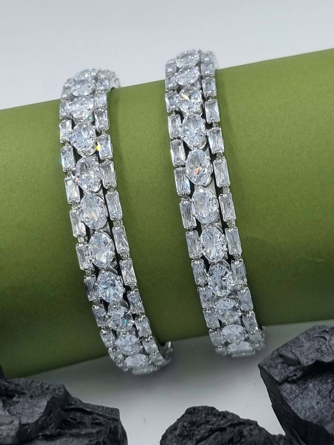 Anouk Silver Toned Set of 2 Silver Plated American Diamond Studded Bangles