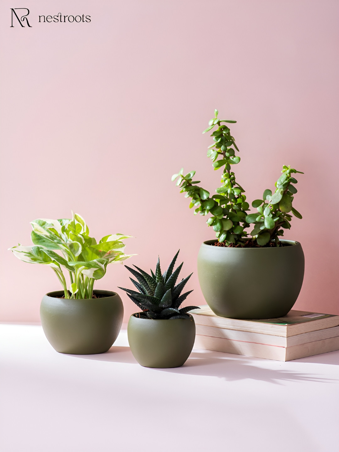 nestroots 3-pcs Dark Green Metal Planters