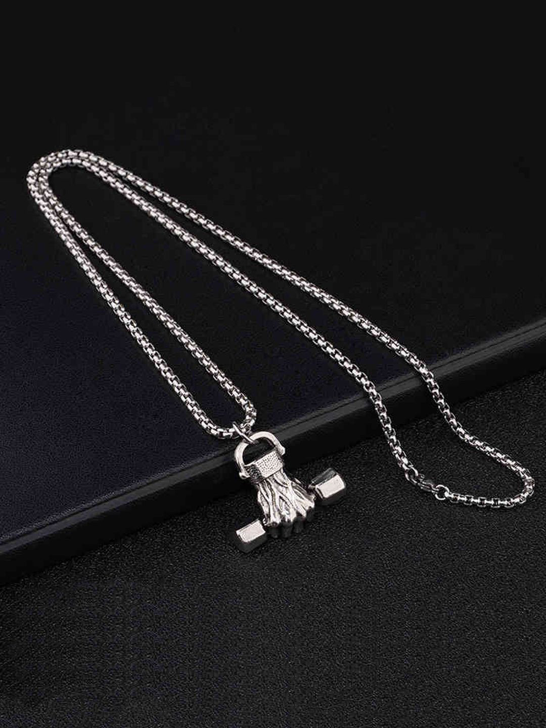 FIMBUL Men Artificial Stones Silver Plated Stainless Steel Chain