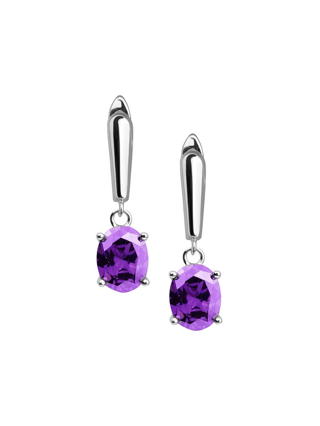 Nistra Regal Rhodium-Plated Amethyst Cubic Zirconia Classic Drop Earrings