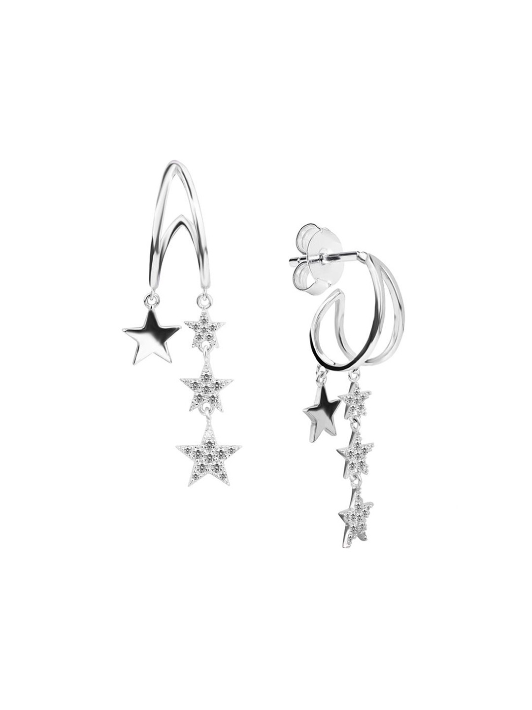 Nistra Rhodium-Plated Star Shaped Sterling Silver Half Hoop Earrings