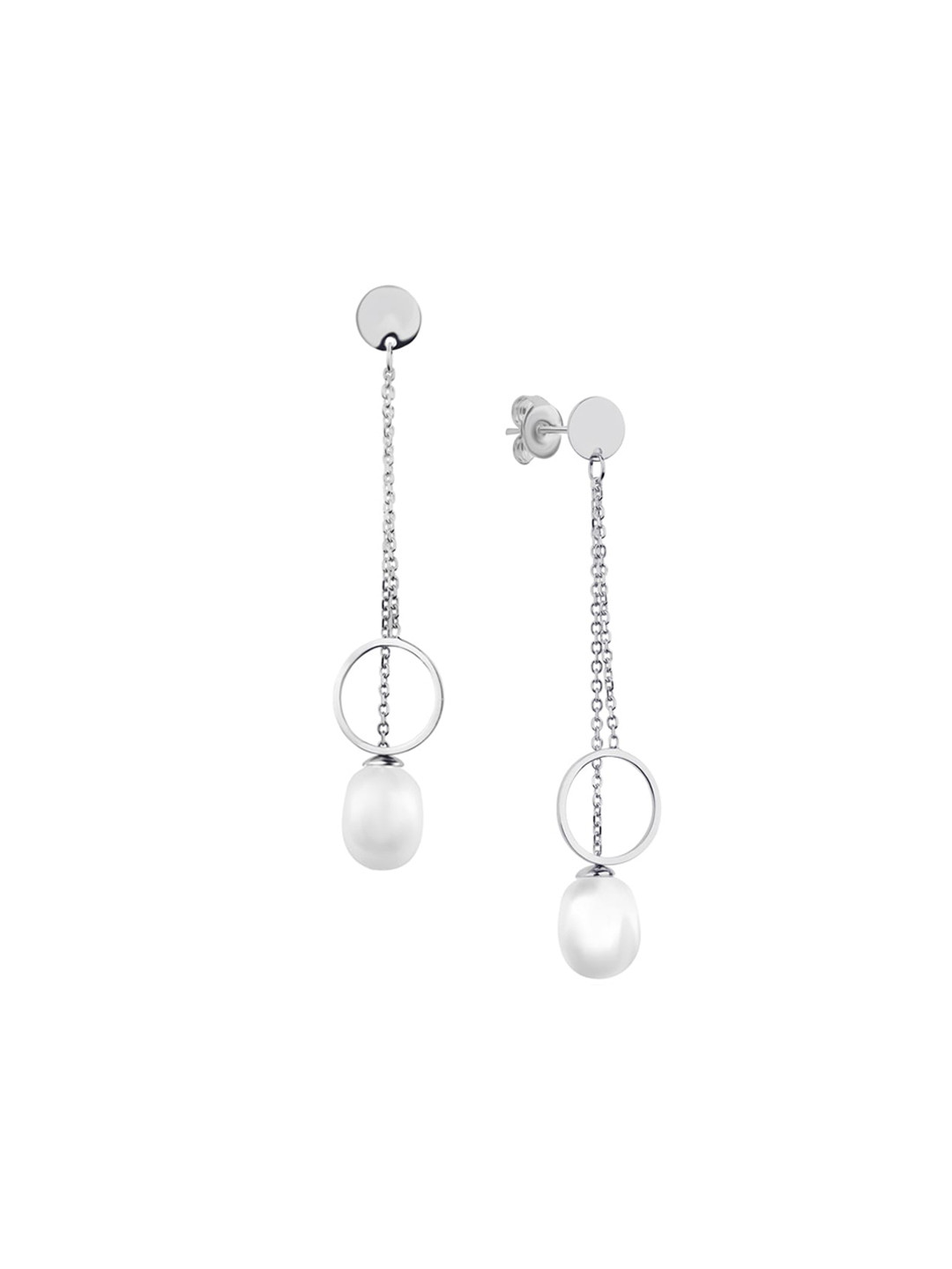 Nistra Aquatic Rhodium-Plated Pearl Beaded Contemporary Drop Earrings