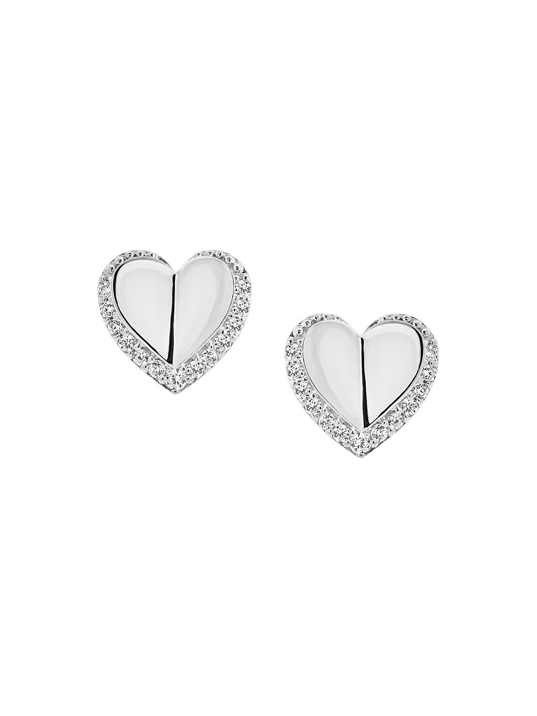 Nistra Love Icons Rhodium-Plated Cubic Zirconia Heart Shaped Stud Earrings