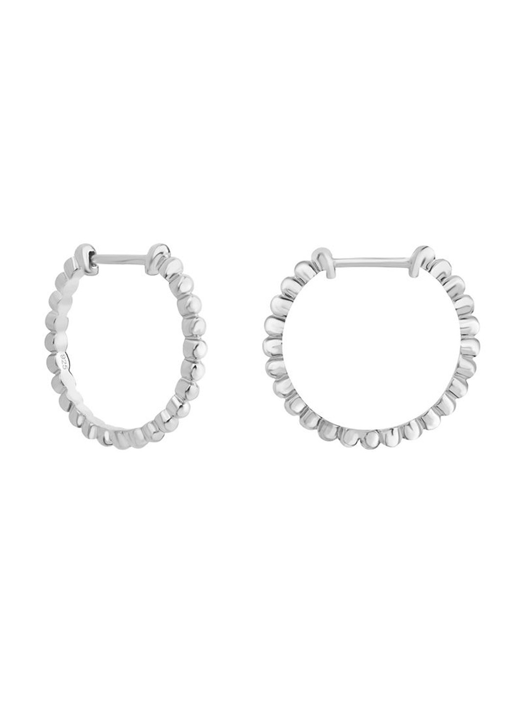 Nistra Pebbled Orbit 925 Sterling Silver Rhodium-Plated Circular Hoop Earrings