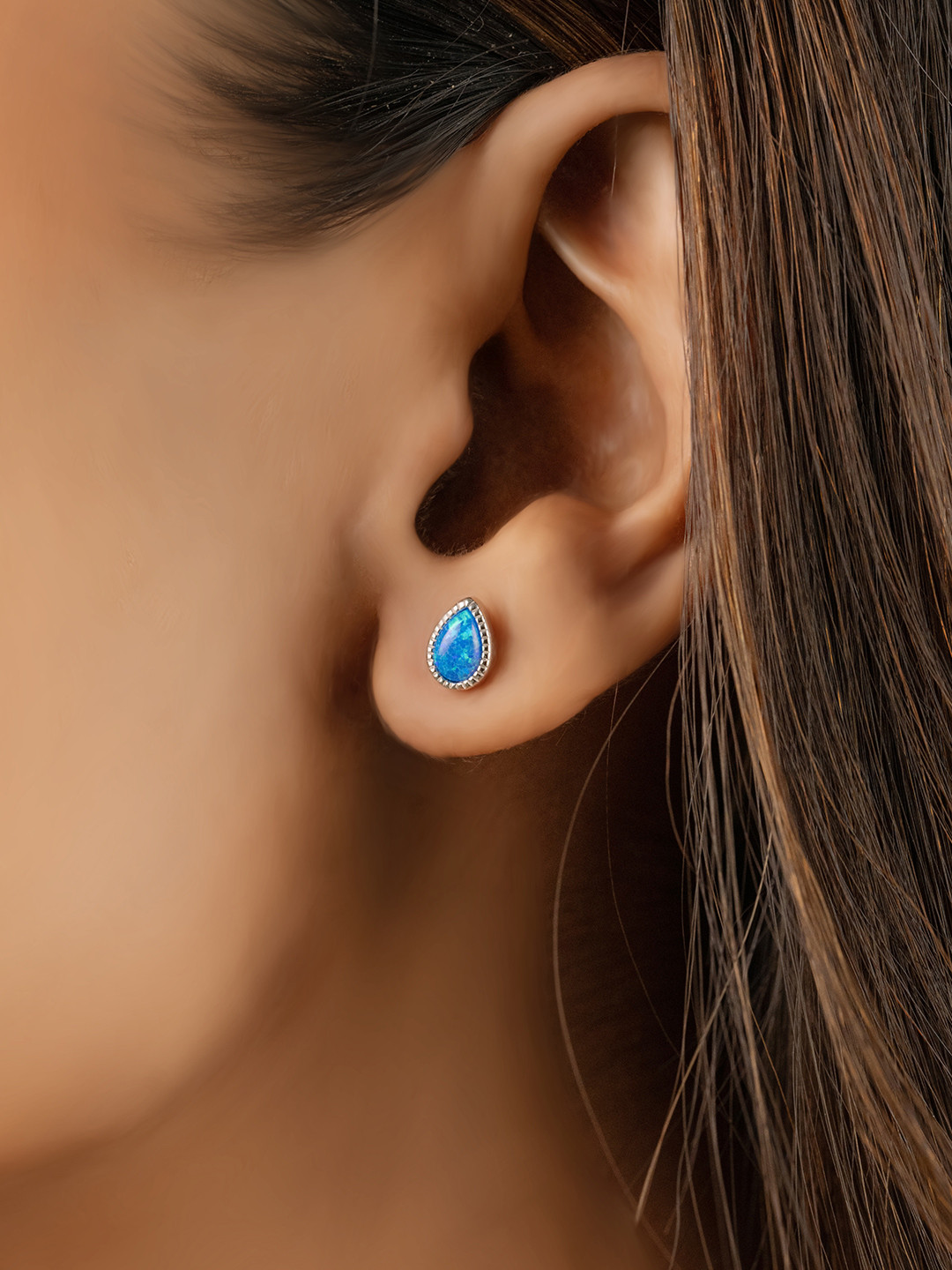 Nistra The Mystic Opal Rhodium Plated Sterling Silver Teardrop Shaped Studs Earrings