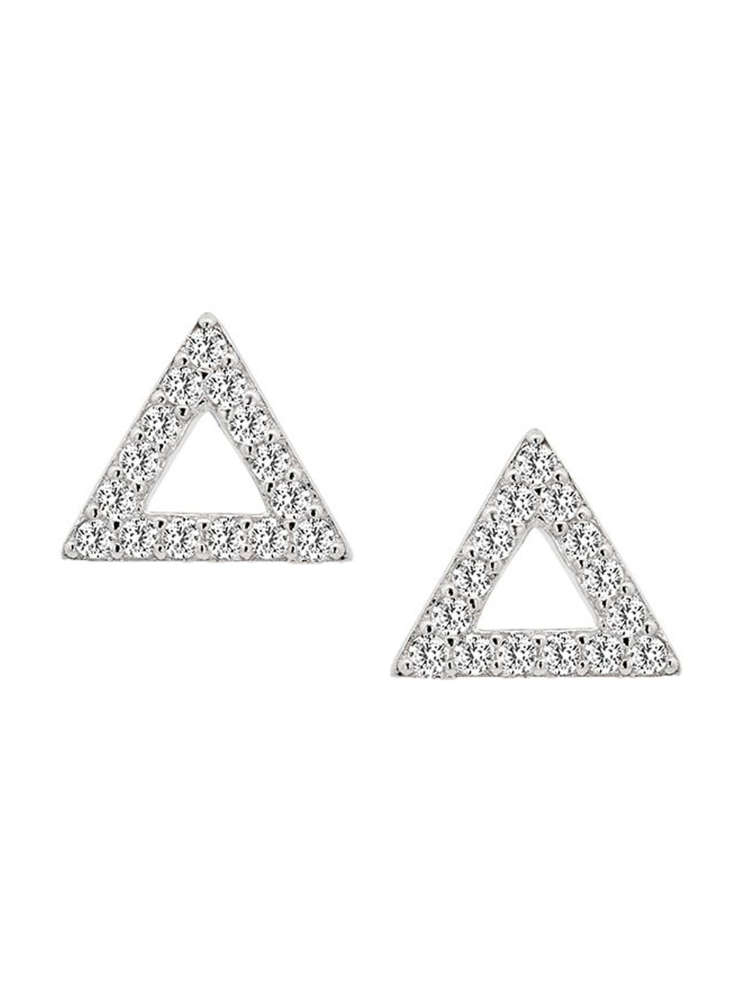 Nistra TriCharm Cubic Zirconia Rhodium Plated Sterling Silver Triangular Studs Earrings