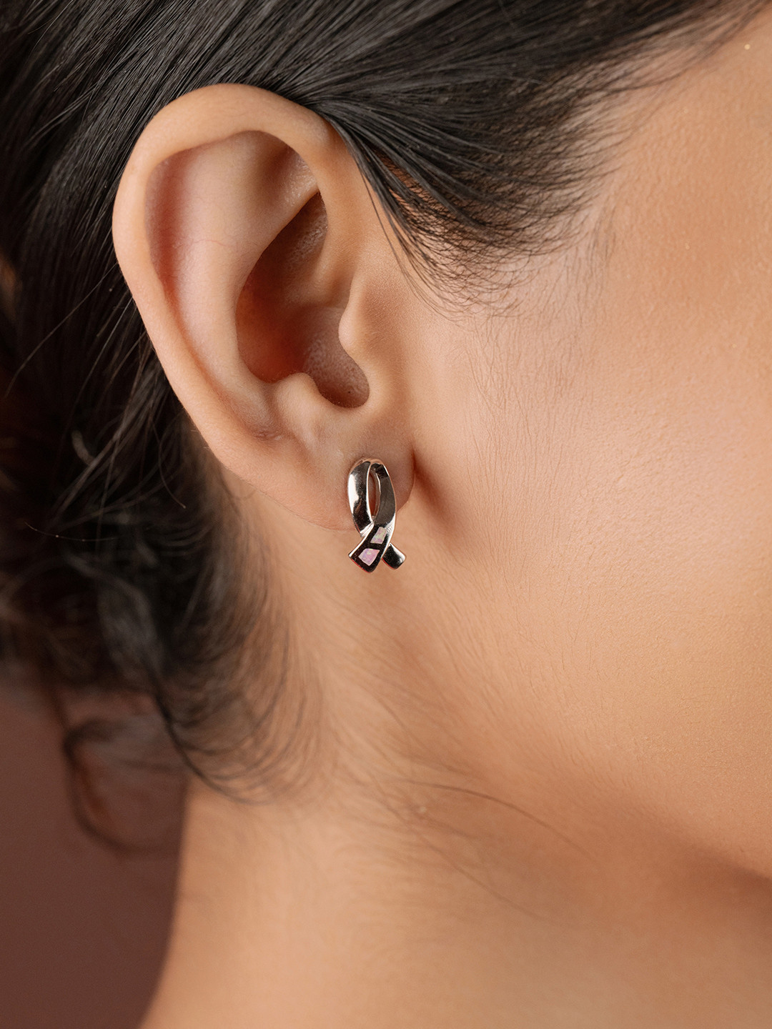 Nistra Spirited Unity Opal Rhodium Plated Sterling Silver Studs Earrings