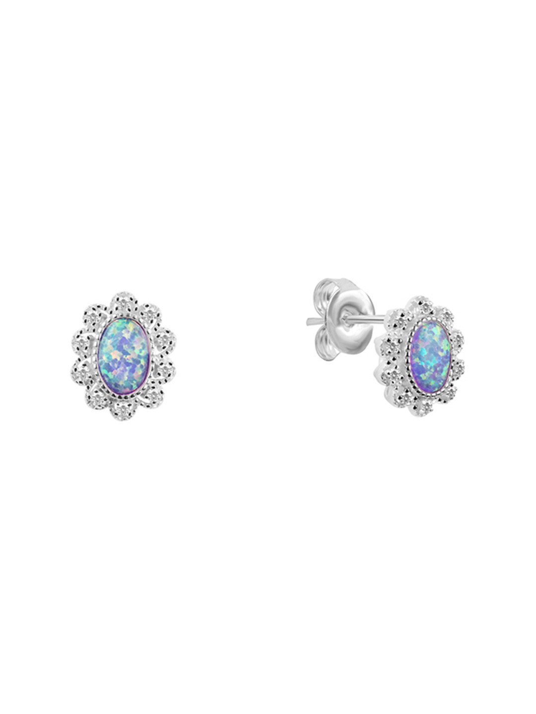 Nistra Tranquil Beauty Sterling Silver Rhodium-Plated Opal Studded Stud Earrings