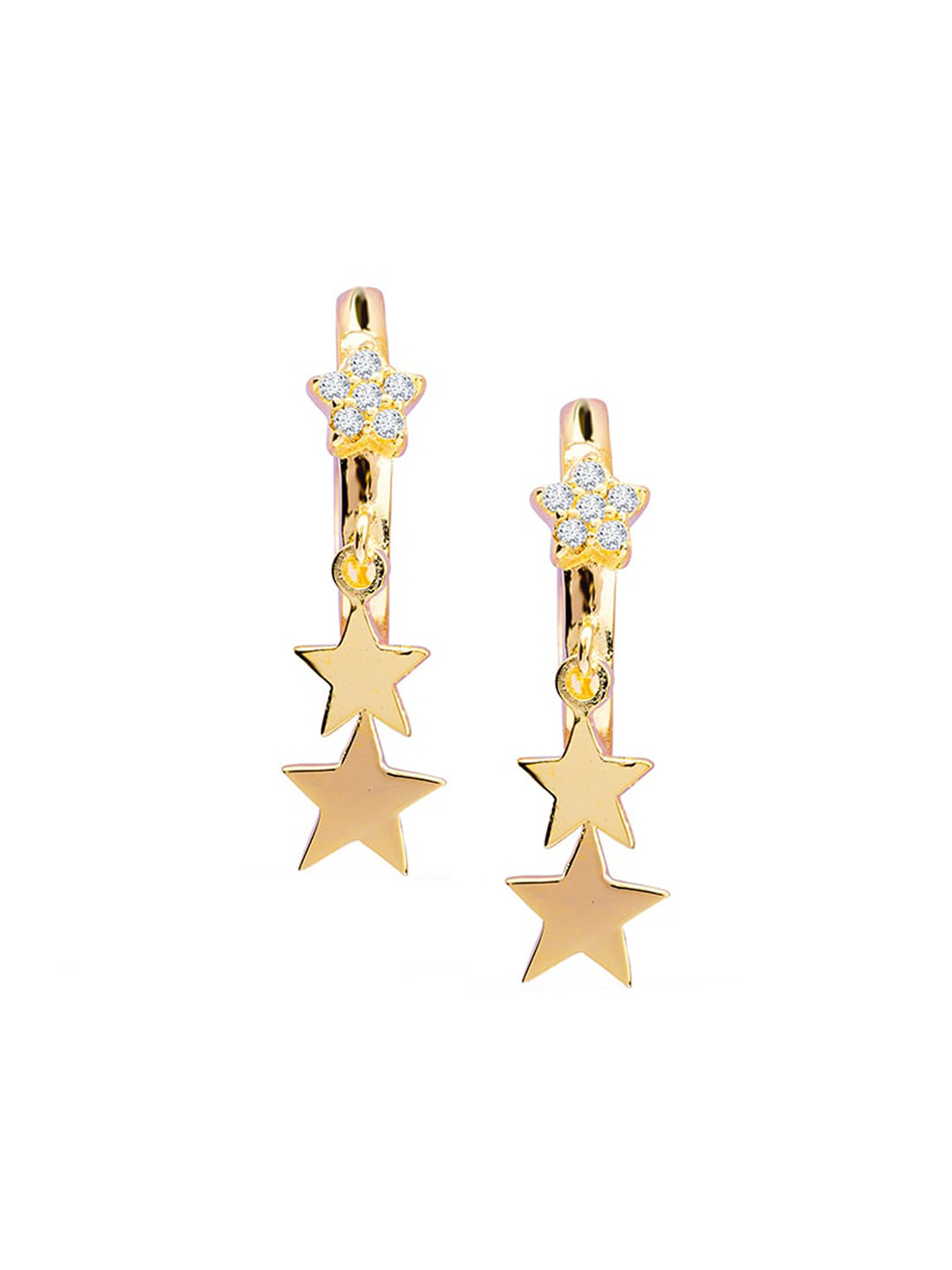 Nistra Gold-Plated Cubic Zirconia Star Shaped Drop Earrings