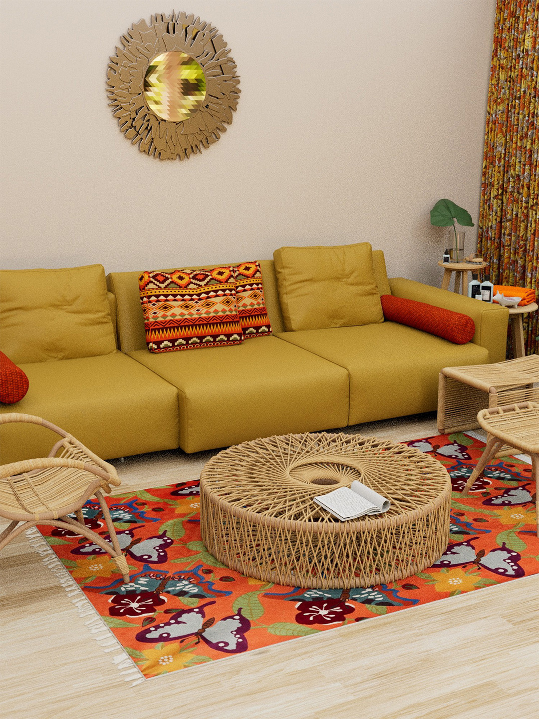 Exotic India Pink Ethnic Motifs Printed Woollen Carpet