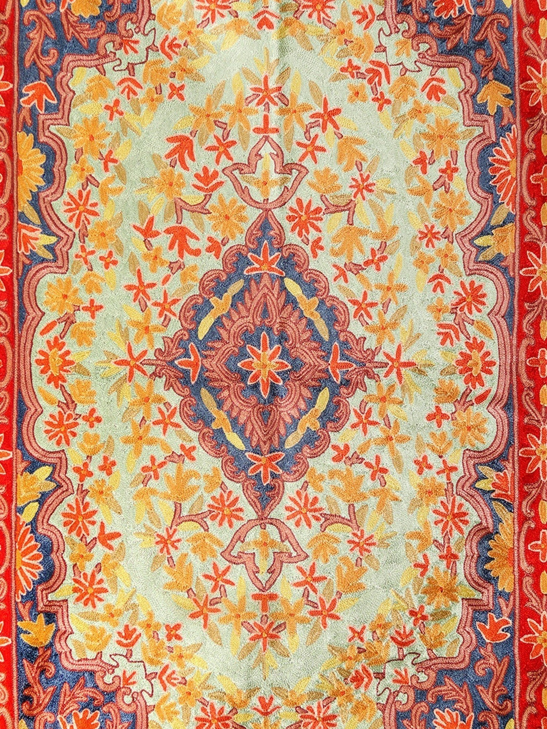 Exotic India Canvas Silk Chain Stitched Kashmiri Asana Carpet