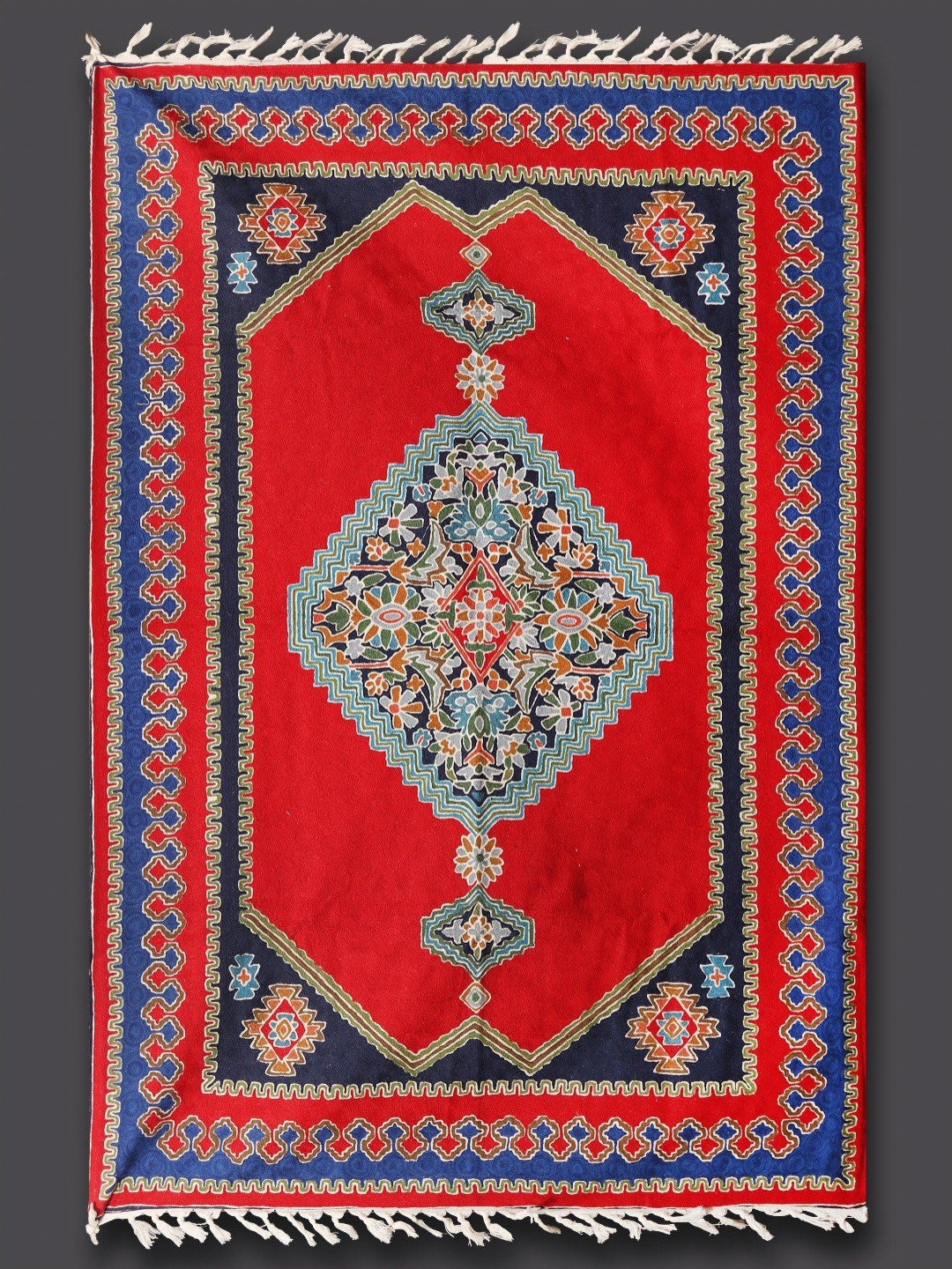 Exotic India Red Ethnic Motifs Woollen Carpet