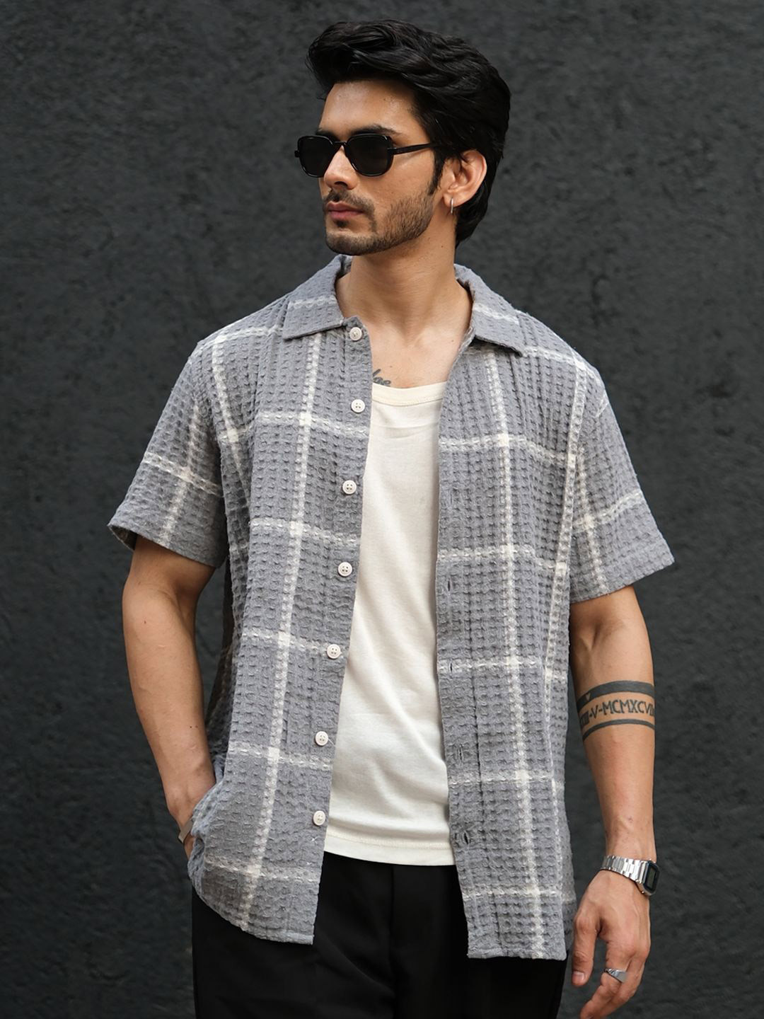 Powerlook Men Spread Collar Tartan Checks Self Design Opaque Checked Casual Shirt