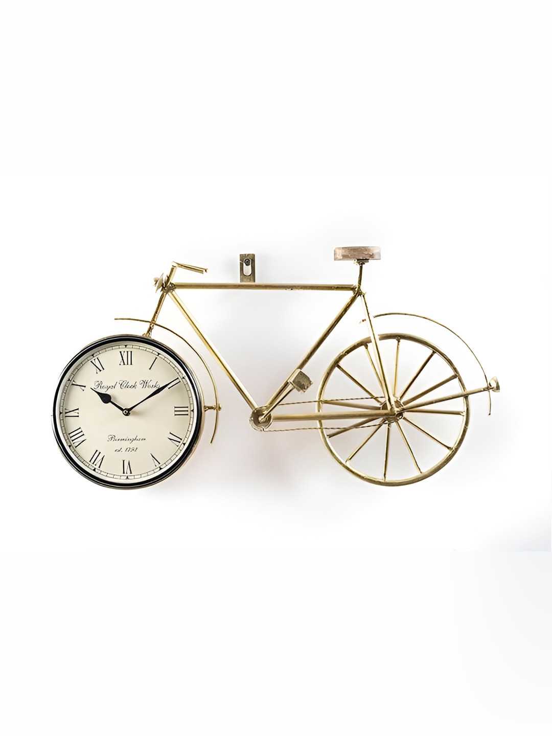 vedas Yellow Metal Cycle Analogue Wall Clock