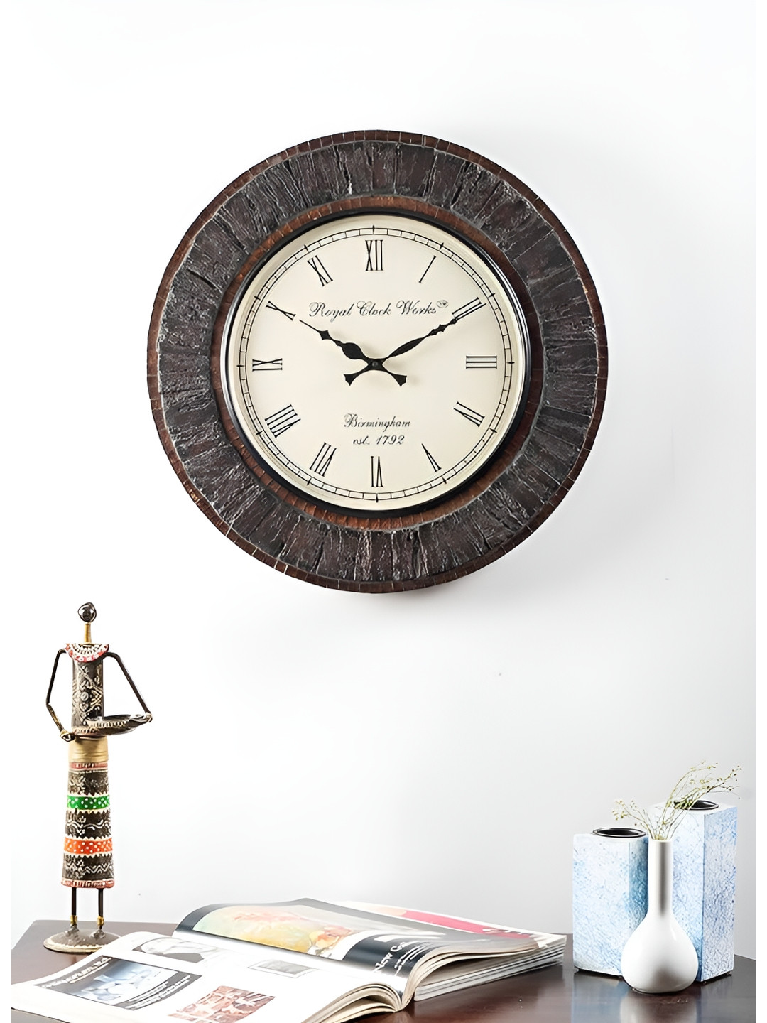 vedas C-Ovi Heritage Black Textured Wooden & Metal Wall Clock With Dial