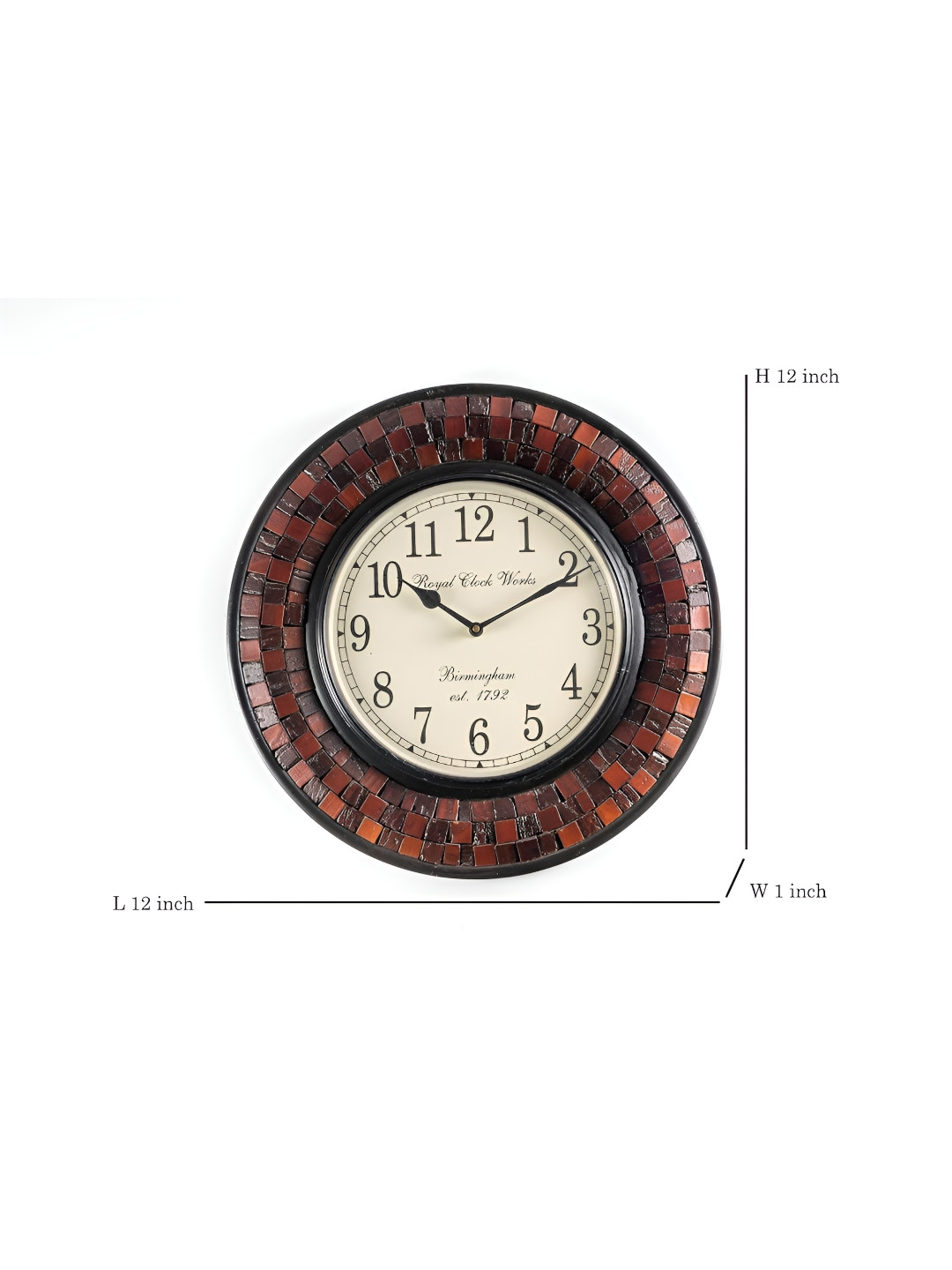 vedas C-Pahal Heritage Brown Wood Large Display Round Battery Analogue Wall Clock-30.5cm