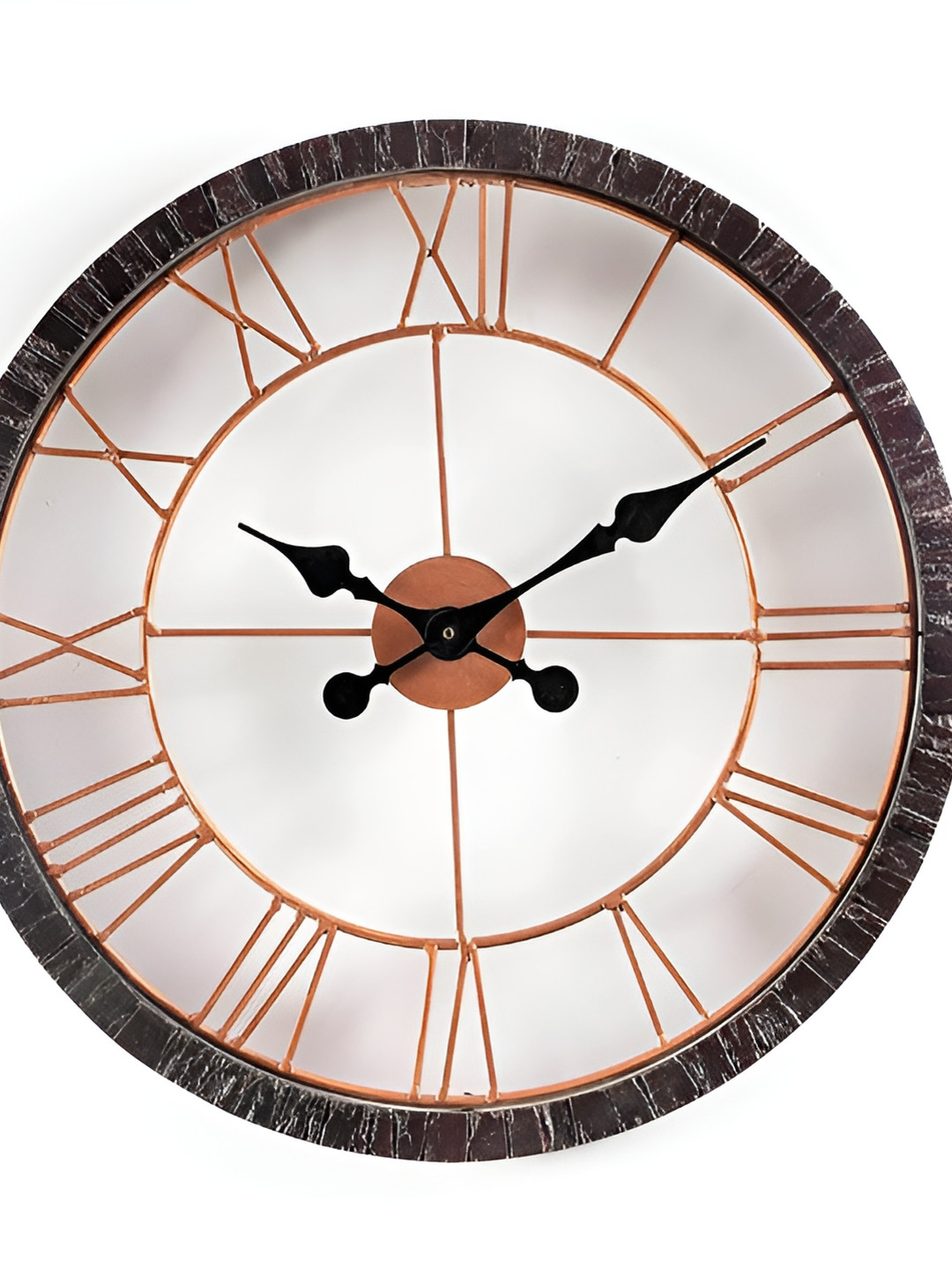 vedas Brown Metal Large Display Round Battery Analogue Wall Clock-51.1cm
