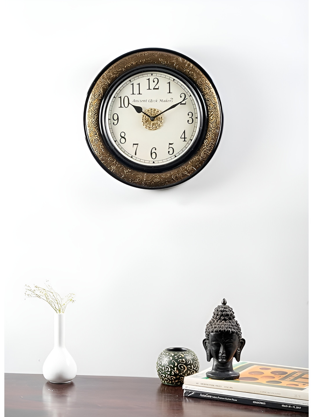vedas Brown Textured Round Analogue Wall Clock