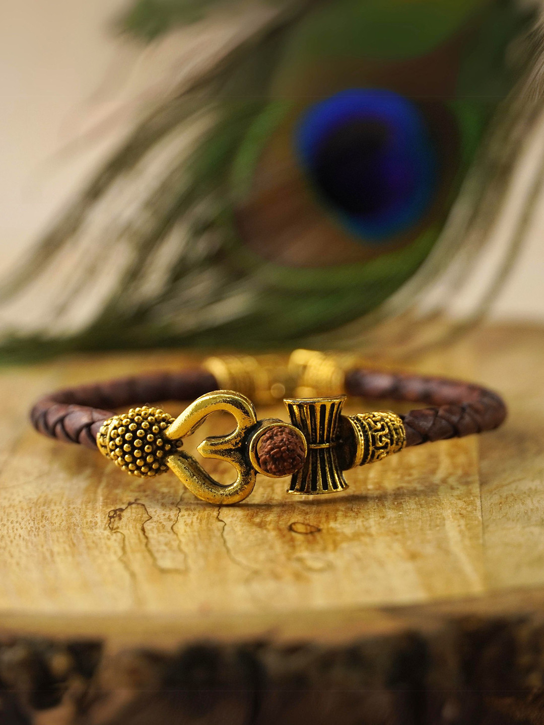 Japam Rustic Om Rudraksha Leather Bracelet