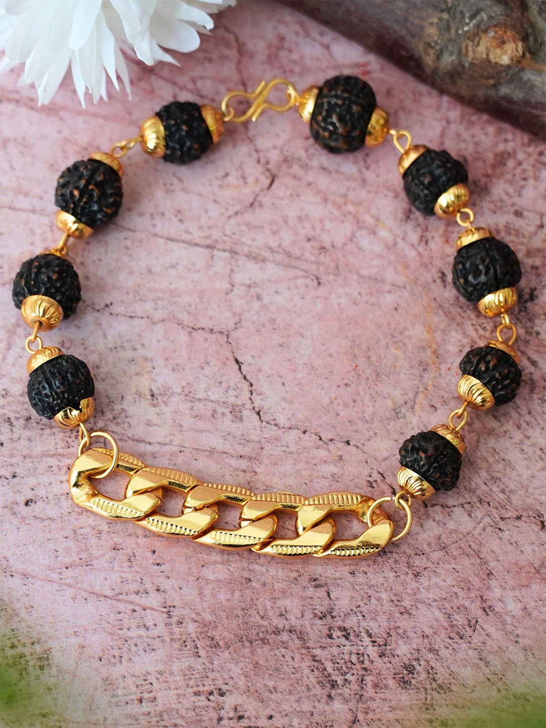 Japam Gold Plated Black Links Rudraksha Bracelet