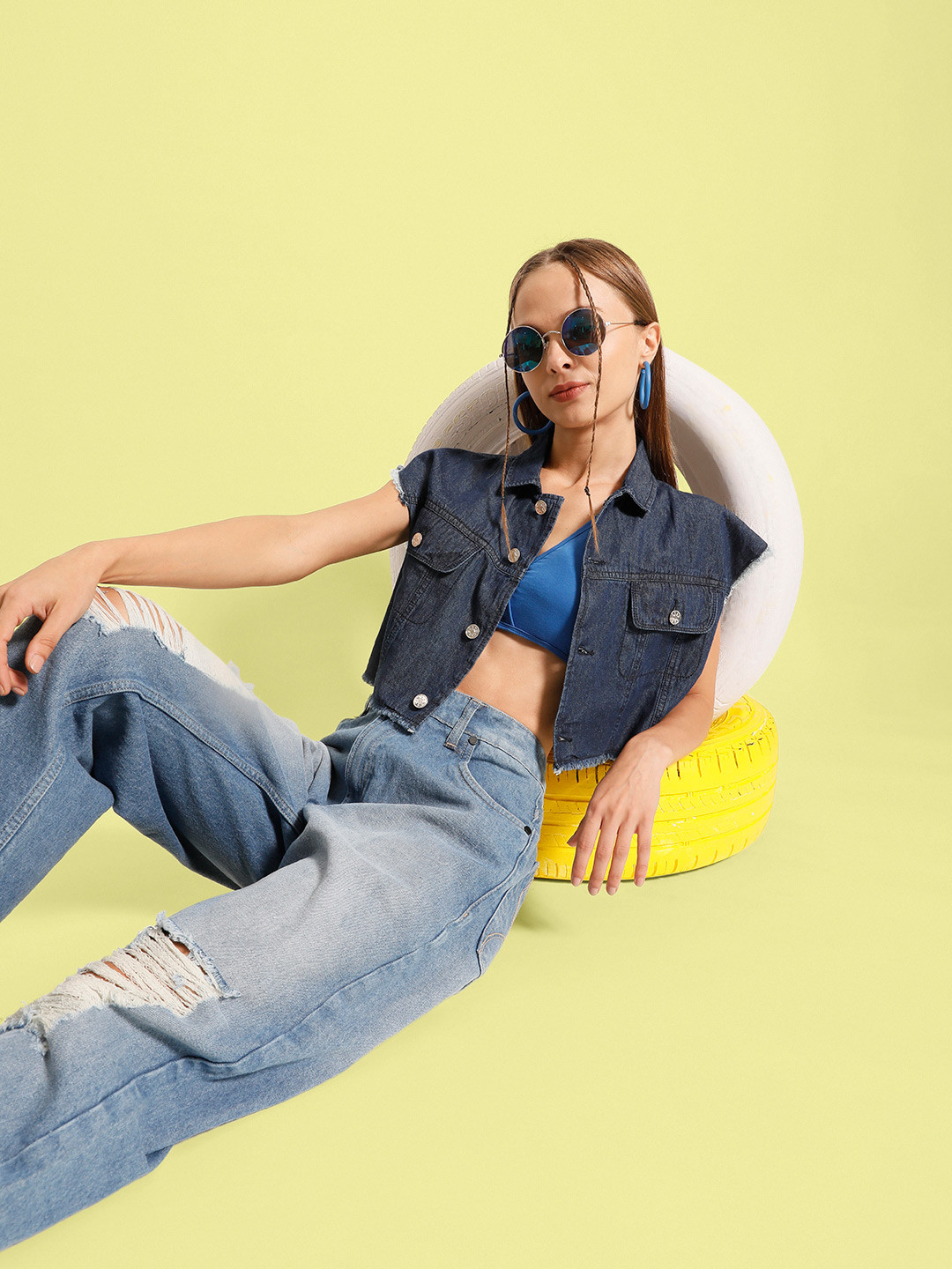 Bene Kleed Pure Cotton Boxy Cropped Denim Shirt