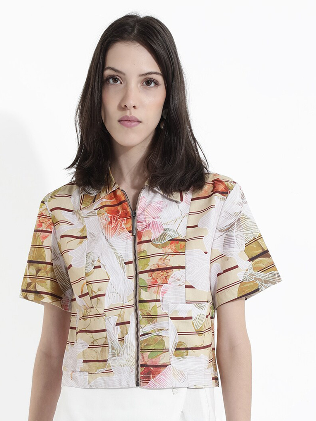 RAREISM Horizotal Stripes Cotton Shirt Style Top