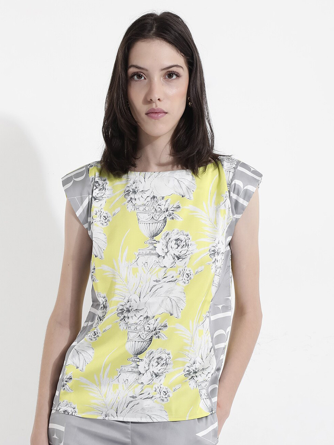 RAREISM Floral Print Cap Sleeves Cotton Top