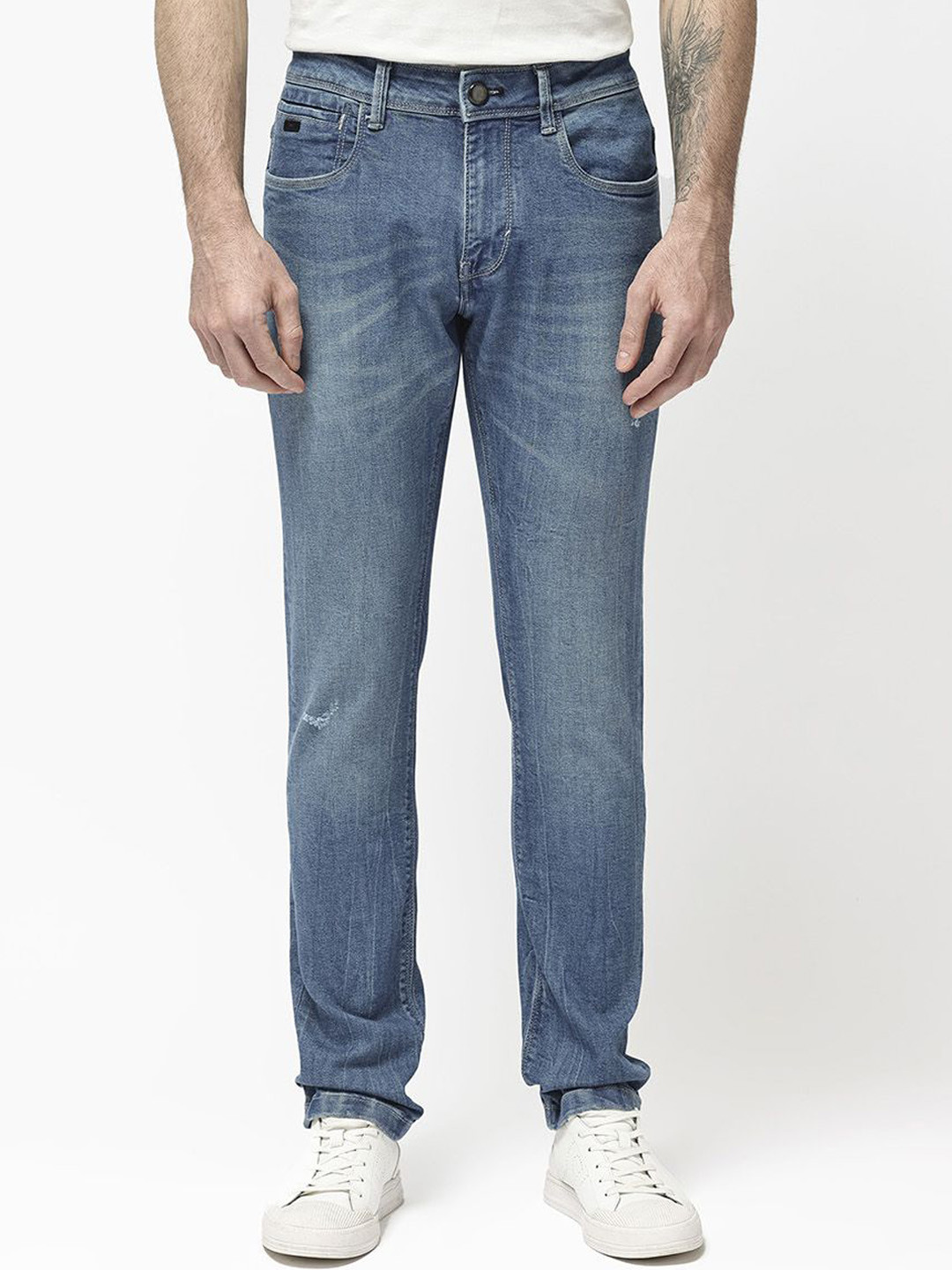 RARE RABBIT Men Lonar Mid Wash Slim Fit Low Distress Stretchable Cotton Jeans