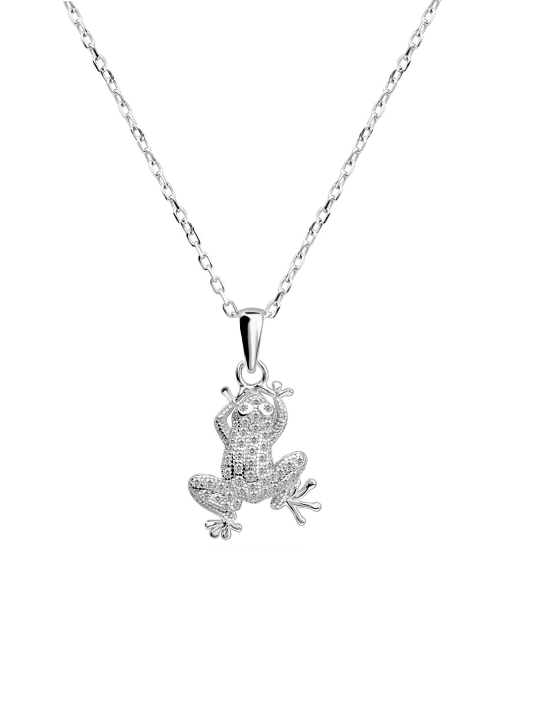 Nistra 925 Sterling Silver Rhodium-Plated CZ Stone Studded Froggy Fling Pendant With Chain