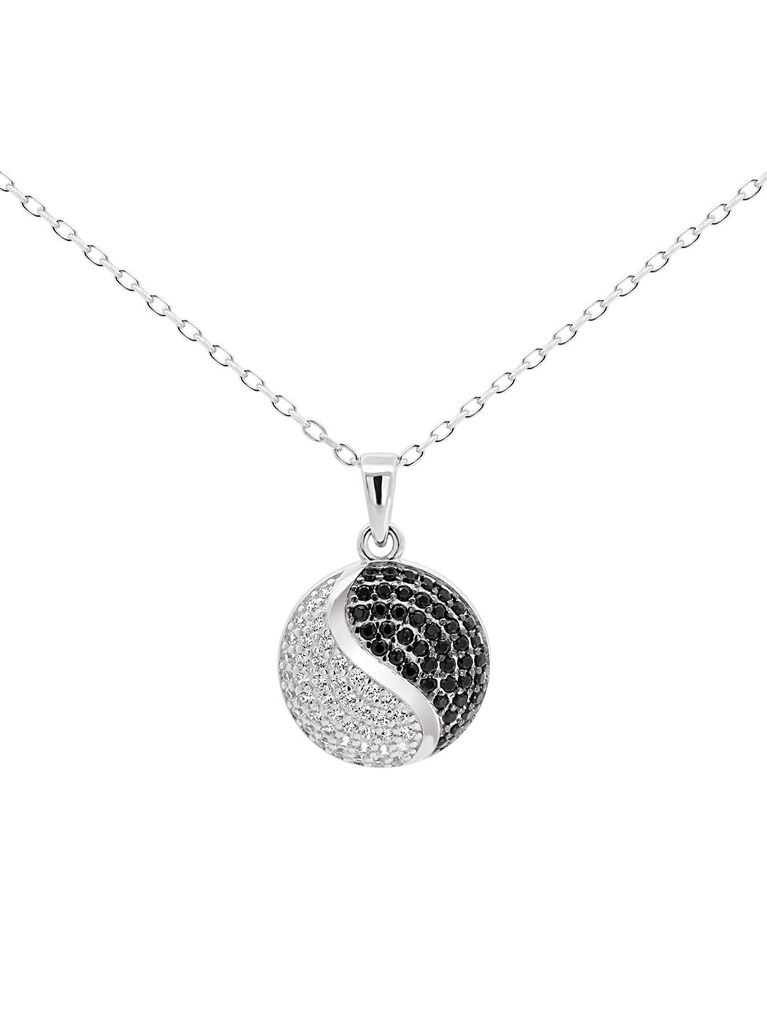 Nistra 925 Sterling Silver Rhodium-Plated CZ-Studded Yin & Yang Pendant With Chain