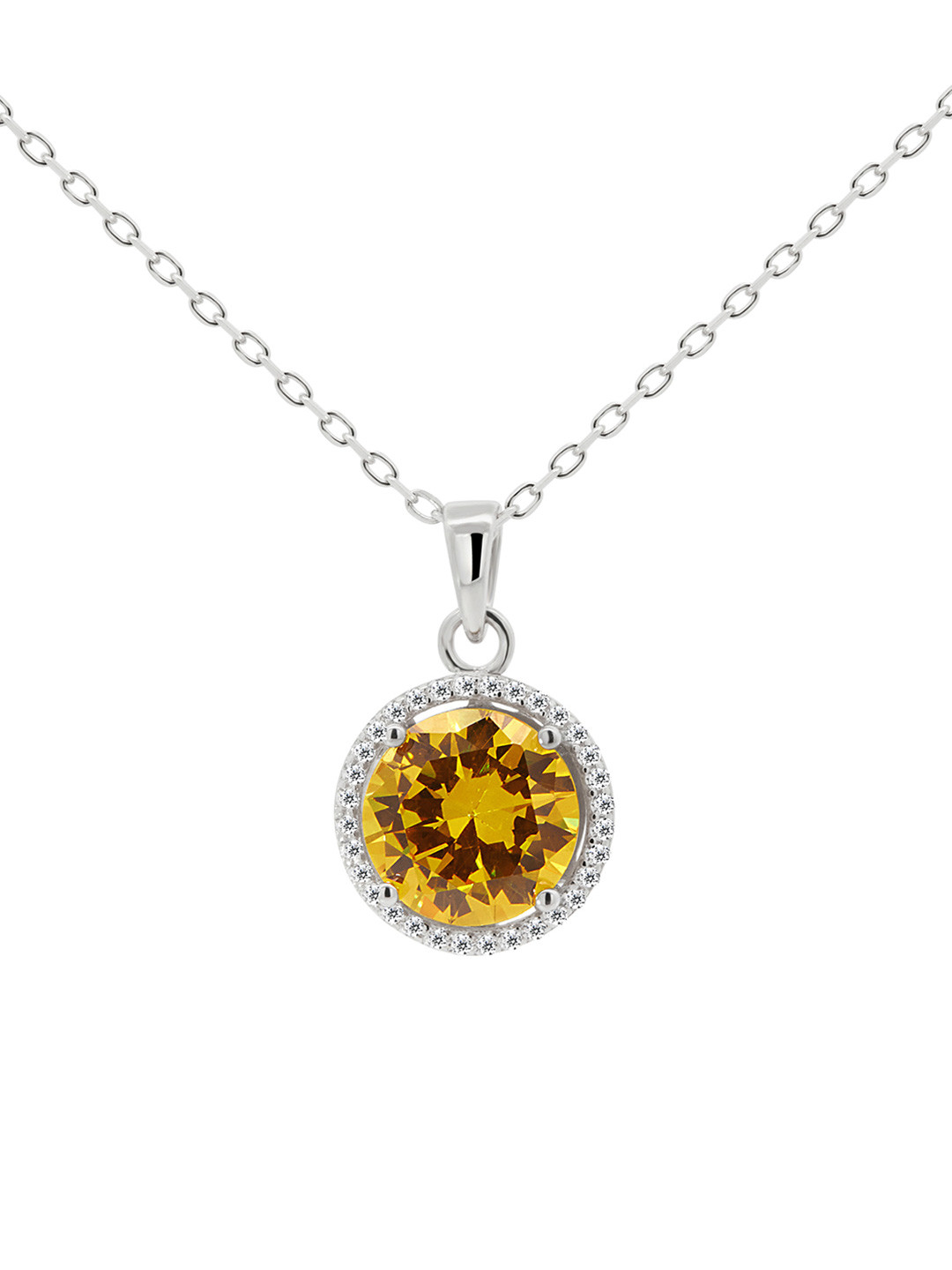 Nistra 925 Sterling Silver Rhodium-Plated CZ-Studded November Pendant & Chain