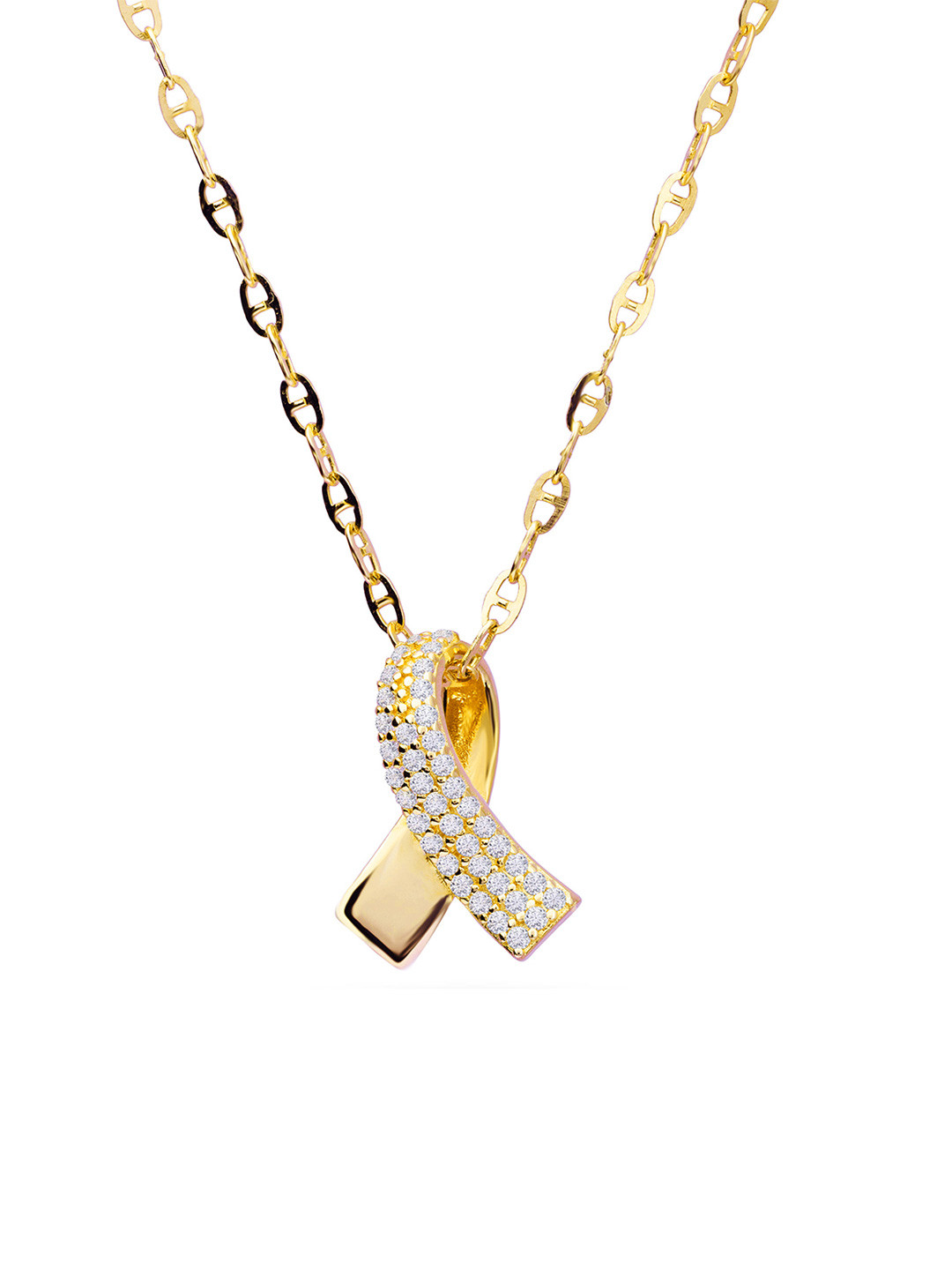 Nistra Gold-Plated CZ-Studded Harmony Of Hope-Shaped Pendant With Chain