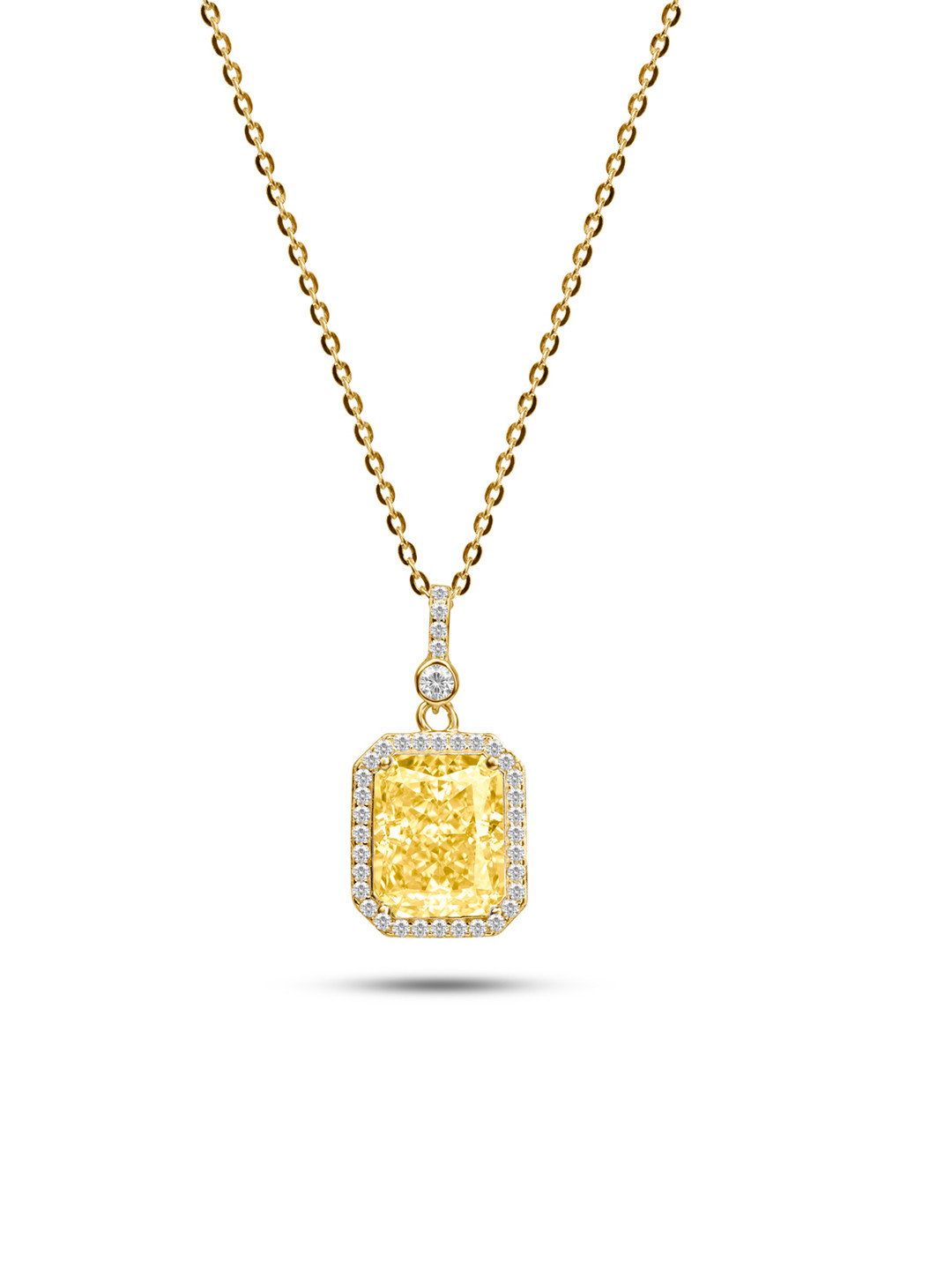 Nistra Sterling Silver Gold Plated Cubic Zirconia Rectangle Shaped Pendant With Chain
