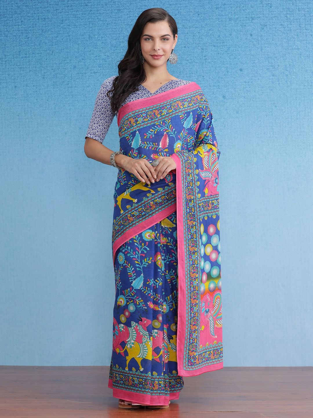 Saree mall Kalamkari Poly Cotton Bagru Sarees