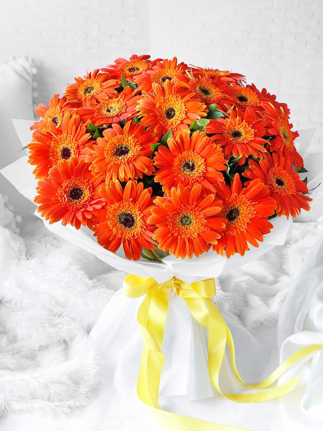 IGP 20 Orange Gerberas Bouquet in Elegant White Wrapping